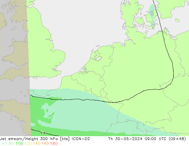 Jet stream/Height 300 hPa ICON-D2 Th 30.05.2024 09 UTC