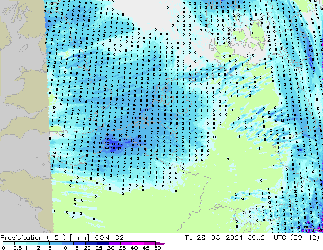 Precipitación (12h) ICON-D2 mar 28.05.2024 21 UTC