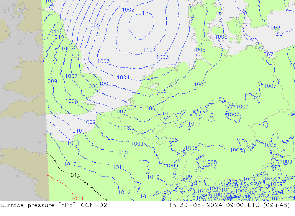 приземное давление ICON-D2 чт 30.05.2024 09 UTC