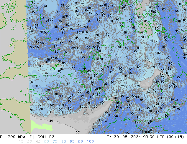 RH 700 hPa ICON-D2 Do 30.05.2024 09 UTC