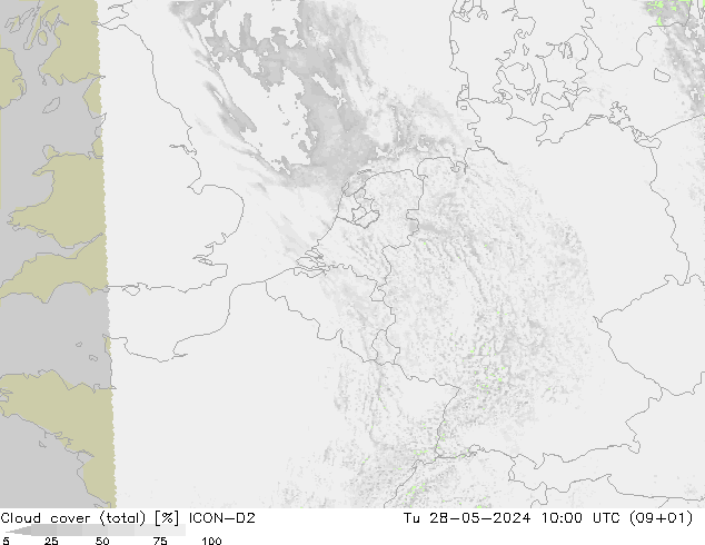 Nuages (total) ICON-D2 mar 28.05.2024 10 UTC