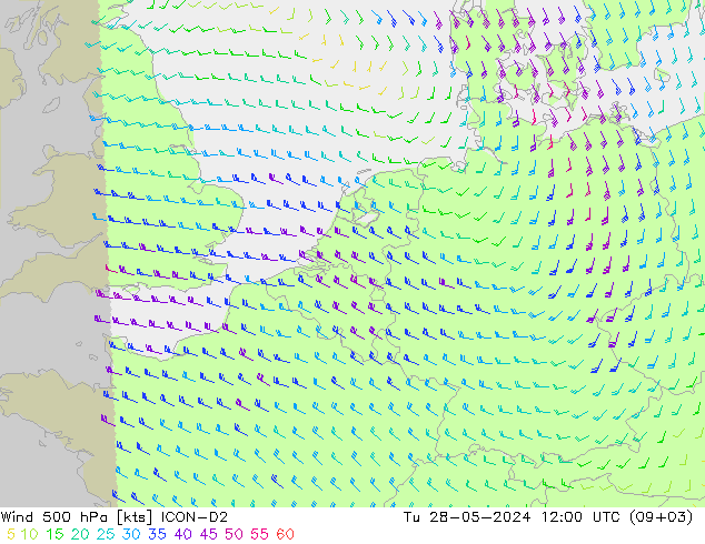 Viento 500 hPa ICON-D2 mar 28.05.2024 12 UTC