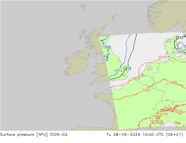 pression de l'air ICON-D2 mar 28.05.2024 10 UTC