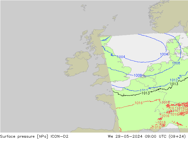 pressão do solo ICON-D2 Qua 29.05.2024 09 UTC