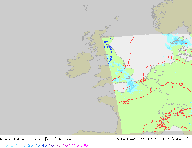 Totale neerslag ICON-D2 di 28.05.2024 10 UTC
