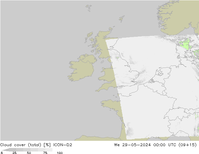 Nubes (total) ICON-D2 mié 29.05.2024 00 UTC