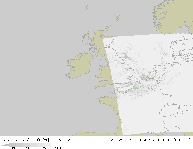 Cloud cover (total) ICON-D2 We 29.05.2024 15 UTC