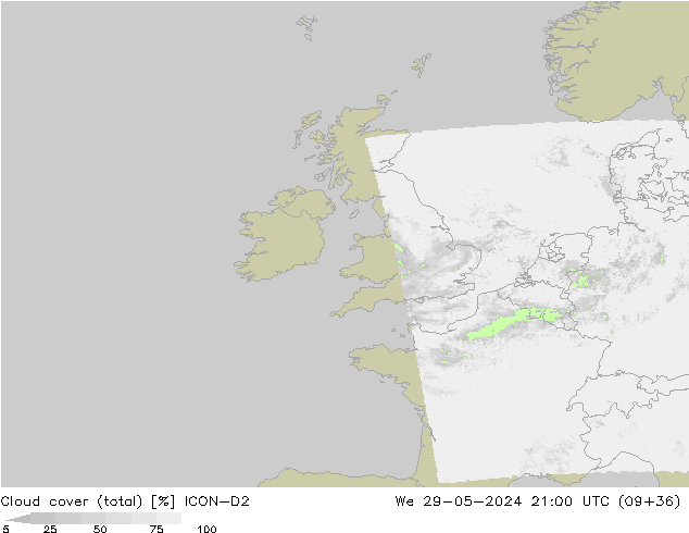 Nubi (totali) ICON-D2 mer 29.05.2024 21 UTC