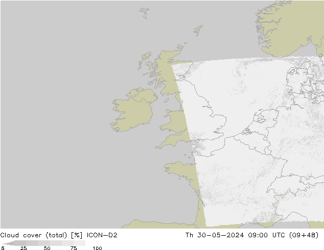 nuvens (total) ICON-D2 Qui 30.05.2024 09 UTC
