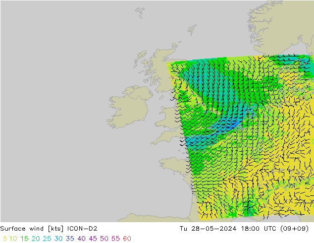 Vento 10 m ICON-D2 mar 28.05.2024 18 UTC