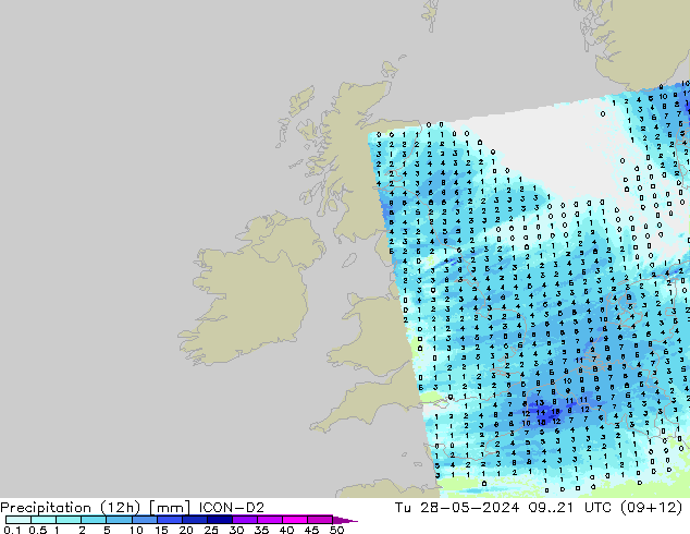 Yağış (12h) ICON-D2 Sa 28.05.2024 21 UTC