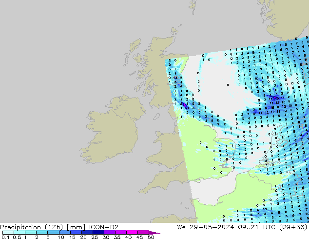 Précipitation (12h) ICON-D2 mer 29.05.2024 21 UTC