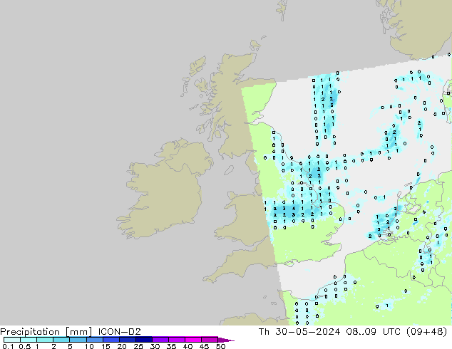 Precipitation ICON-D2 Th 30.05.2024 09 UTC