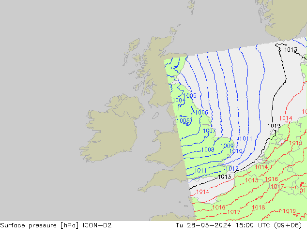 Surface pressure ICON-D2 Tu 28.05.2024 15 UTC