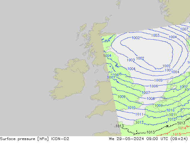 pression de l'air ICON-D2 mer 29.05.2024 09 UTC