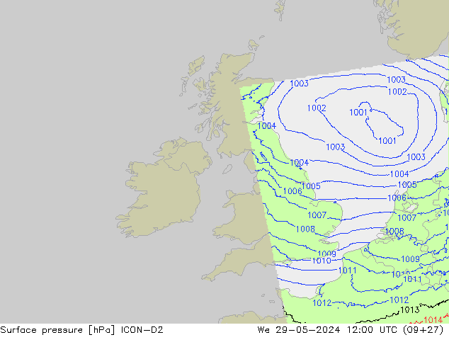 Atmosférický tlak ICON-D2 St 29.05.2024 12 UTC