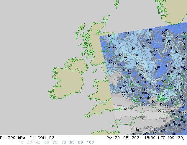 RH 700 hPa ICON-D2 We 29.05.2024 15 UTC