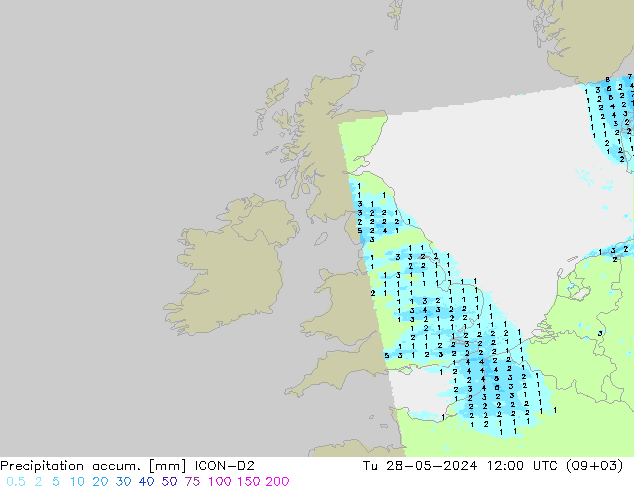 Nied. akkumuliert ICON-D2 Di 28.05.2024 12 UTC