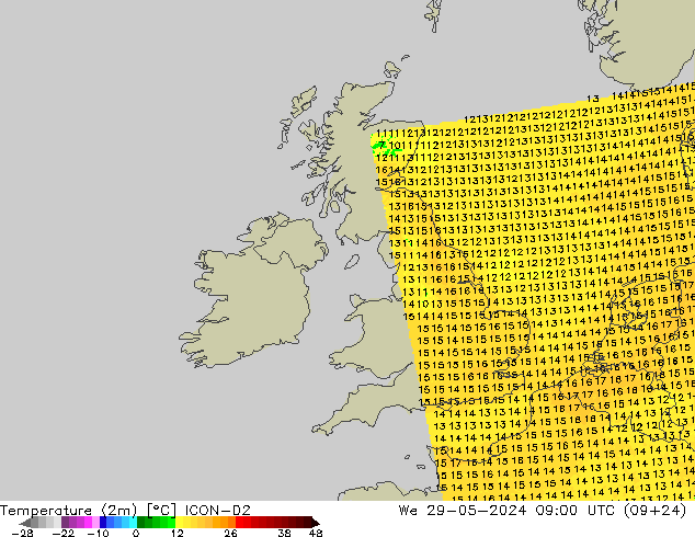 Temperature (2m) ICON-D2 We 29.05.2024 09 UTC