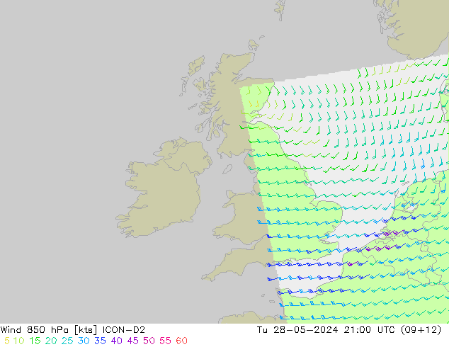 Rüzgar 850 hPa ICON-D2 Sa 28.05.2024 21 UTC