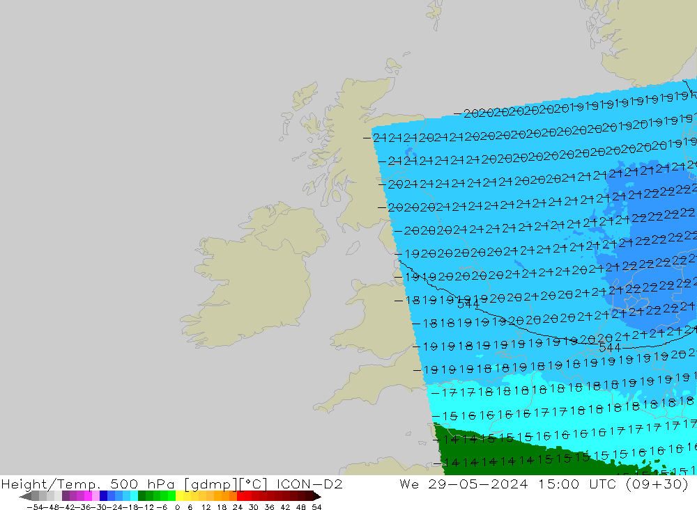 Height/Temp. 500 hPa ICON-D2 We 29.05.2024 15 UTC