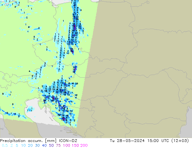 Precipitation accum. ICON-D2  28.05.2024 15 UTC