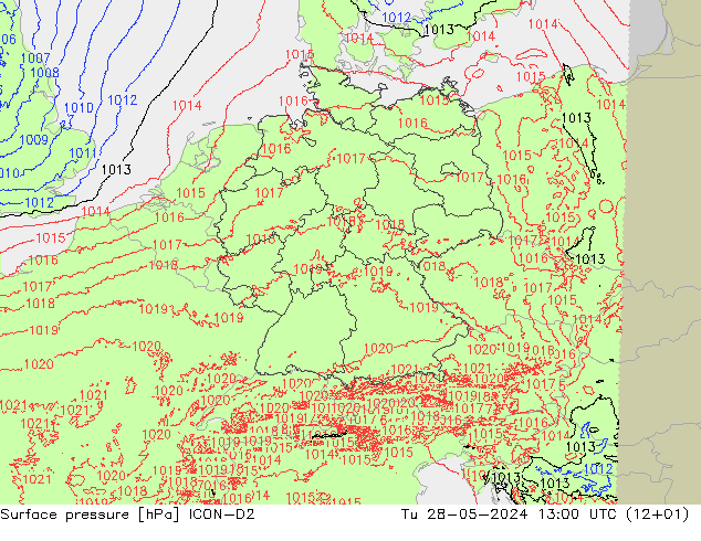 地面气压 ICON-D2 星期二 28.05.2024 13 UTC