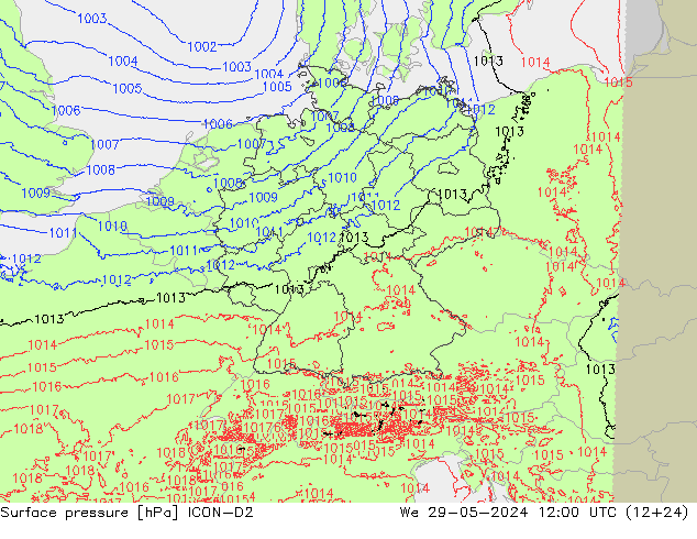 Atmosférický tlak ICON-D2 St 29.05.2024 12 UTC