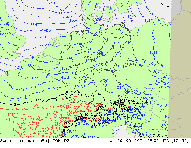 ciśnienie ICON-D2 śro. 29.05.2024 18 UTC