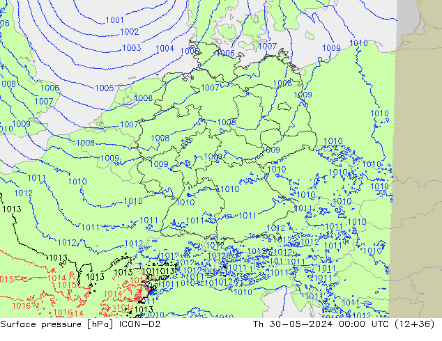 Surface pressure ICON-D2 Th 30.05.2024 00 UTC