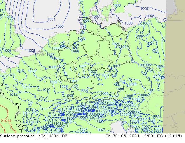 приземное давление ICON-D2 чт 30.05.2024 12 UTC