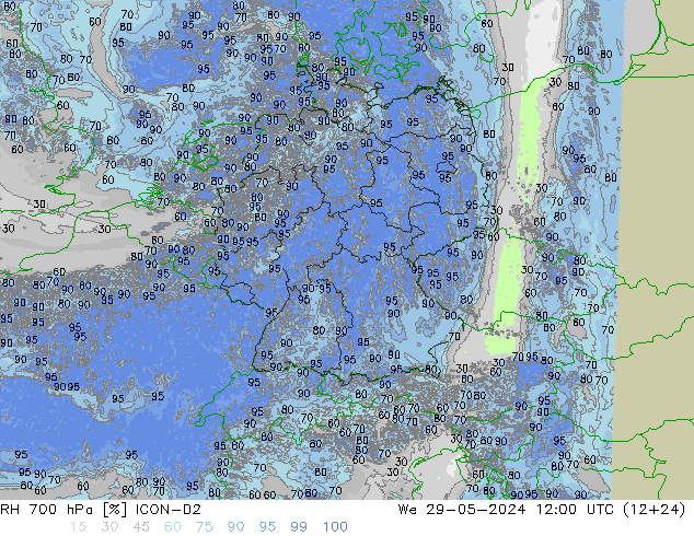 RH 700 hPa ICON-D2  29.05.2024 12 UTC