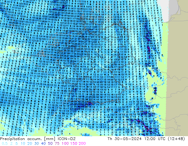 Precipitation accum. ICON-D2 gio 30.05.2024 12 UTC