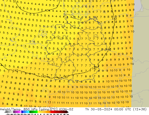 Yükseklik/Sıc. 850 hPa ICON-D2 Per 30.05.2024 00 UTC