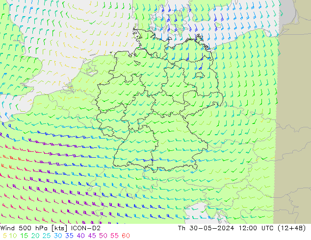 Rüzgar 500 hPa ICON-D2 Per 30.05.2024 12 UTC