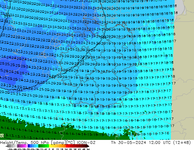 Yükseklik/Sıc. 500 hPa ICON-D2 Per 30.05.2024 12 UTC