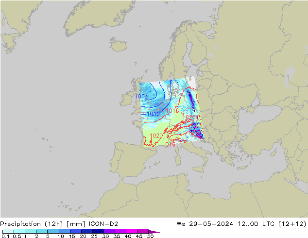 Precipitazione (12h) ICON-D2 mer 29.05.2024 00 UTC