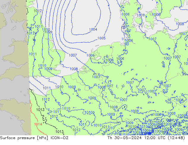 приземное давление ICON-D2 чт 30.05.2024 12 UTC