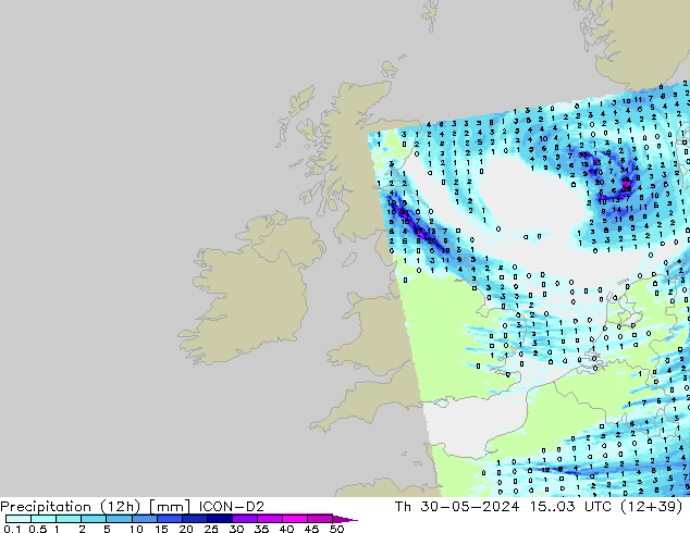 Precipitation (12h) ICON-D2 Th 30.05.2024 03 UTC