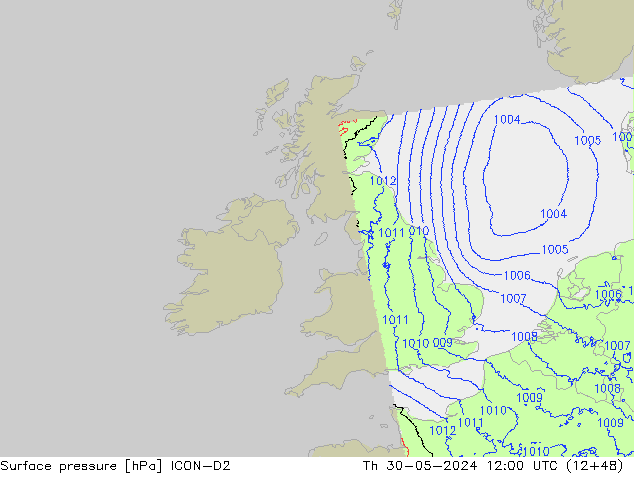 Surface pressure ICON-D2 Th 30.05.2024 12 UTC