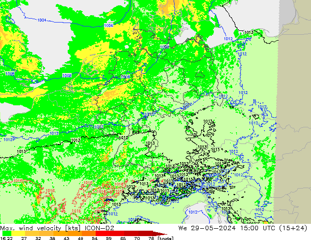 Windböen ICON-D2 Mi 29.05.2024 15 UTC