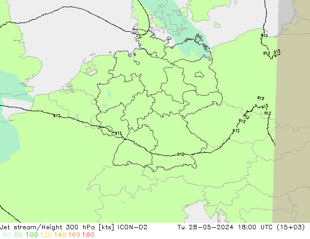 Jet stream/Height 300 hPa ICON-D2 Tu 28.05.2024 18 UTC