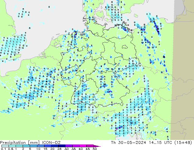 Precipitazione ICON-D2 gio 30.05.2024 15 UTC