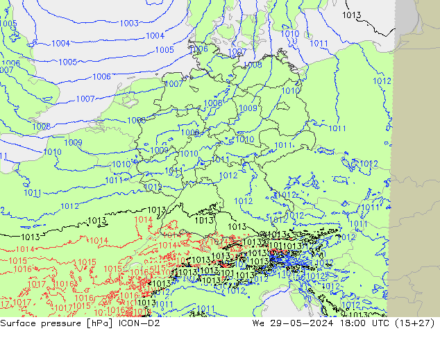 ciśnienie ICON-D2 śro. 29.05.2024 18 UTC