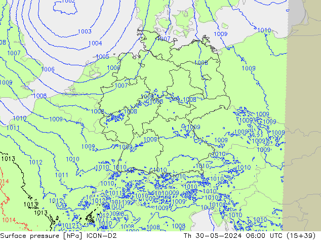 Luchtdruk (Grond) ICON-D2 do 30.05.2024 06 UTC