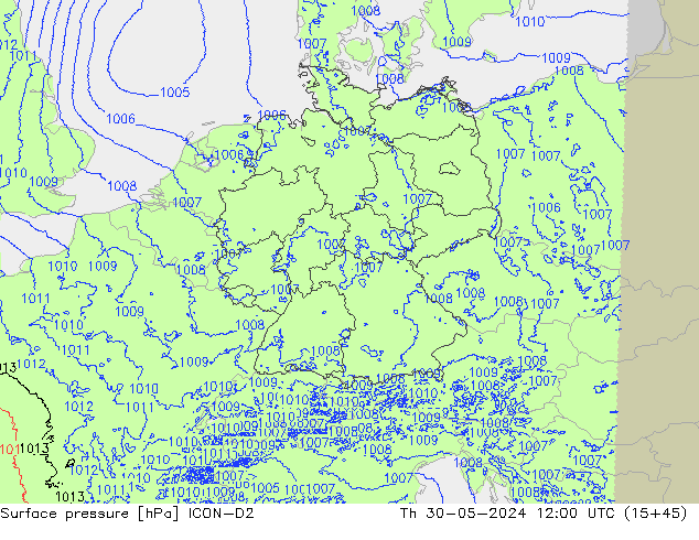 pressão do solo ICON-D2 Qui 30.05.2024 12 UTC