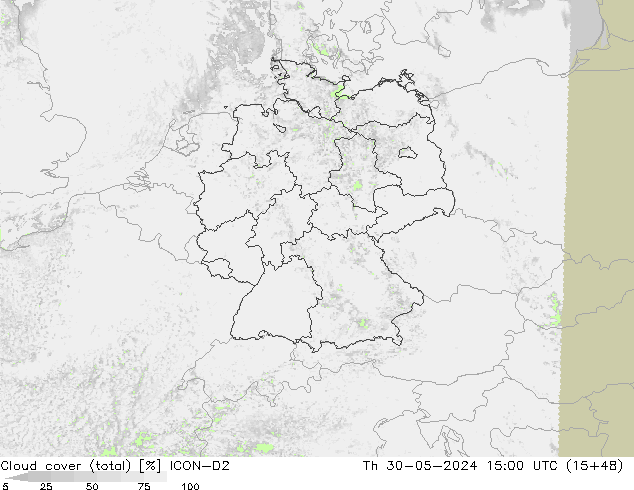 zachmurzenie (suma) ICON-D2 czw. 30.05.2024 15 UTC