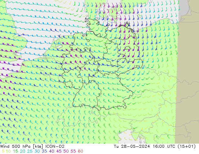 Wind 500 hPa ICON-D2 di 28.05.2024 16 UTC