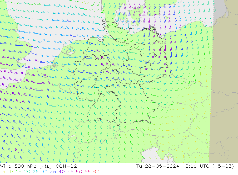 Wind 500 hPa ICON-D2 Di 28.05.2024 18 UTC