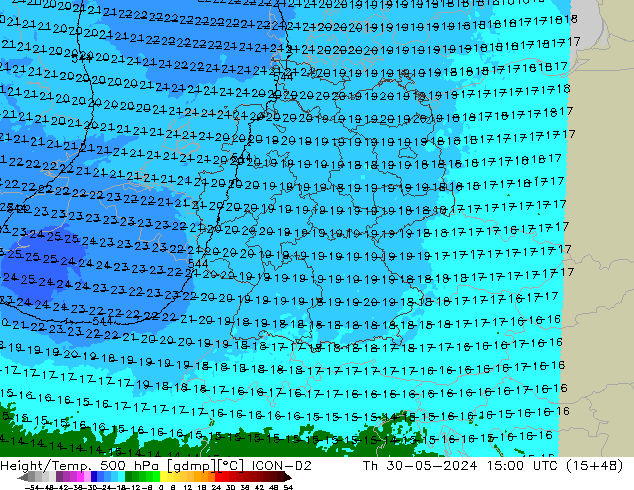 Height/Temp. 500 hPa ICON-D2 czw. 30.05.2024 15 UTC